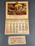 Huggins Dairy Lewiston, calendar 1941 and a list of their products