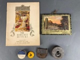 Lewiston cleaning works 1934, 1900 C.W.Downs temple grocery coin purse