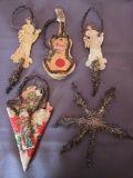 (6) early paper and metal Christmas ornaments