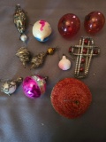 (12) glass metal and Chenille ornaments