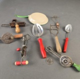 (7) Child's cooking utensils, a nutmeg grater and small granite fry pan