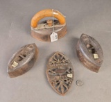 Original set of Potts sad irons and the original trivet