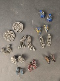(10) pairs 1950s rhinestone earrings
