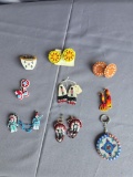 Beaded earrings and pins, all new but vintage