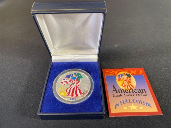 Painted Silver Eagle Dollar w/ Case & COA