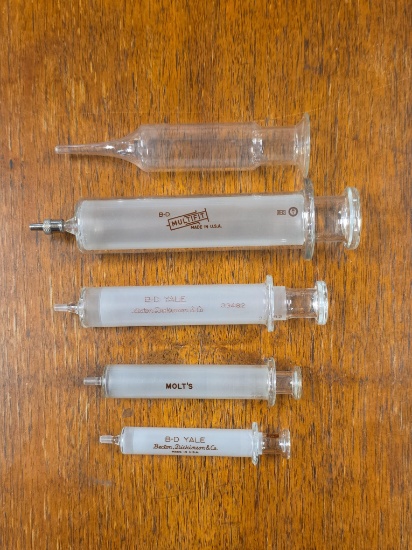 vintage Becton Dickinson (B-D) glass hypodermic syringes