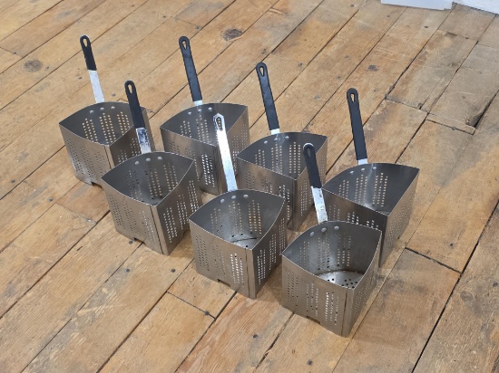 commercial stainless steel pasta cooker inserts, designed to fit into a large pot for cooking pasta