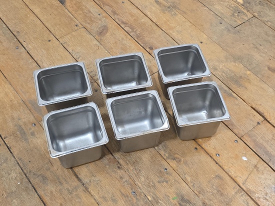 (6) 6"d Stainless Steel 1/6sz Hotel Pans