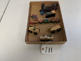 Flat Of Miscellaneous Train Statues, Tiny Train Set And Miscellaneous Cars