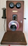 Oak Wall Phone w/Crank & Ear Piece