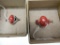 2 RED CORAL RINGS IN STERLING