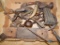 BL BRASS SCALES, POWDER HORN, PIN KNIVES, OIL CAN, OLD LOCKS, BULLET MOULD, ETC.