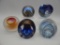 GROUP OF 5 GLASS PAPERWEIGHTS SIGNED BY SAME STUDIO & DATED