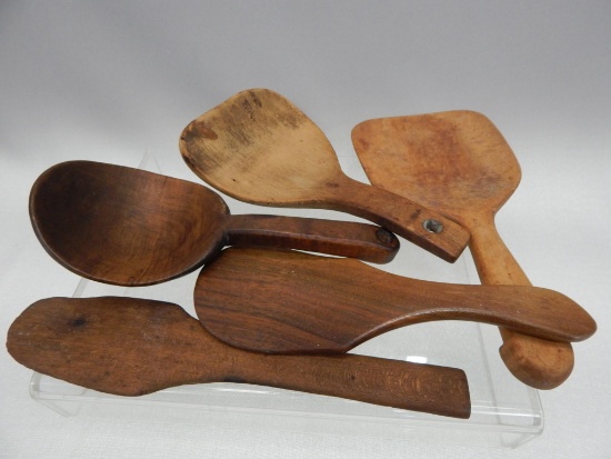 GROUP OF 5 OLD WOODEN KITCHEN TOOLS