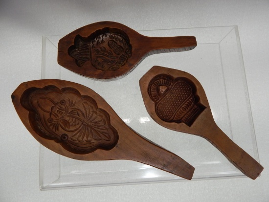 GROUP OF 3 OLD WOODEN CAKE MOULDS