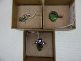 2 PCS GREEN MOHAVE & RUBIES/SAPPHIRE IN STERLING (2 RINGS & PENDANT)