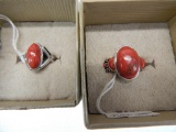 2 RED CORAL RINGS IN STERLING