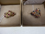 2-TONE STERLING W/GARNETS & MULTICOLORED SAPPHIRE RINGS IN STERLING