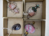 3 PINK AGATES, NATURAL BOTSWANA (4 PENDANTS) IN STERLING