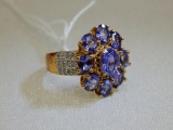 KUTAMANI TANZANITE 18K OVER STERLING W/40CT WHITE ZIRCON RING