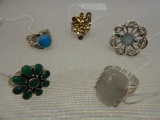 5 STERLING SILVER RINGS W/ASSORTED GEMSTONES