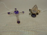 AMETHYST & STERLING PENDANT & MOONSTONE AMETHYST TOPAZ RING IN STERLING