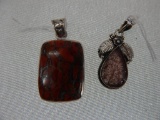 2 STERLING SILVER PENDANTS ( RED TURQUOISE & STRAWBERRY QUARTZ)