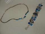 TURQUOISE NECKLACE IN STERLING & AQUA AGATE BRACELET IN STERLING