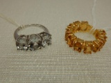 2 STERLING SILVER RINGS ( YELLOW CITRINE & AQUAMARINE)