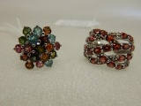 2 STERLING SILVER RINGS (GARNET & MULTI-COLORED TOURMALINE)