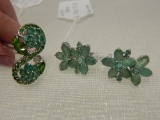 STERLING SILVER RING & EARRINGS (NATURAL DIOPSIDE, NATURAL EMERALD)