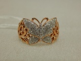14K ROSE GOLD RING OVER STERLING SILVER W/WHITE DIAMONDS