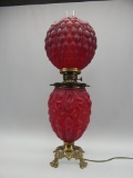 RUBY SATIN VICTORIAN GWTW LAMP ELECTRIFIED 26