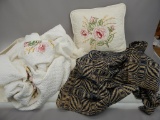 OVERSHOT COVERLET & HAND EMBROIDERED QUILT & MATCHING PILLOW