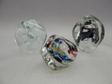 GROUP OF 3 GLASS PAPERWEIGHTS SIGNED DIFFERENT STUDIOS