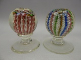 GROUP OF 2 FOOTED GLASS PAPERWEIGHTS W/MILLEFIORI DESIGN