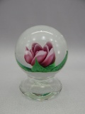 FOOTED GLASS PAPERWEIGHT SIGNED BY MAKER