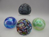 GROUP OF 4 GLASS PAPERWEIGHTS NOT SIGNED