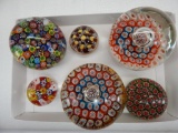 BL OF 6 MILLEFIORI GLASS PAPERWEIGHTS