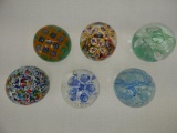 BL OF 6 GLASS PAPERWEIGHTS MARKED GENTILE GLASS STAR CITY, WV