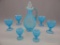 7 PC BLUE OPAL HOBNAIL DECANTER SET