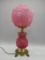 L.G. WRIGHT ROSE OVERLAY EMBOSSED ROSES PARLOR LAMP 24