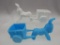 2 DONKEY & CART SETS BLUE SATIN & OPAL