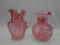 2 VICTORIAN CRANBERRY ENAMELLED WATER PITCHERS (ONE HAS LAP MARK)