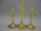 GROUP OF 3 TOPAZ IRIDIZED CANDLESTICKS W/GOLD DECORATION