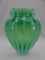 GREEN RIB OPTIC FEATHER VASE 9 1/2