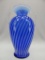 BLUE SPIRAL OPTIC 2 HANDLED VASE 13