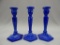 3 PERIWINKLE BLUE CANDLESTICKS 8 1/2