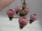 HANGING LAMP W/5 CRANBERRY OPAL WINDOW BALL SHADES