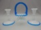 CA. 1963 COLONIAL BLUE CREST 2 CANDLESTICKS & 1 BASKET